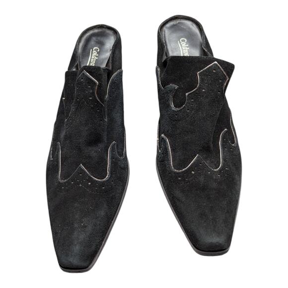 Vtg Y2K Coldwater Creek Black Suede Snip Toe Cuban Heel Cowgirl Western Mules 8 - Picture 2 of 6